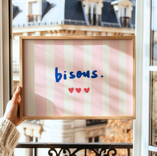 Bisous Art Print – French-Inspired Colourful Wall Art with Hearts