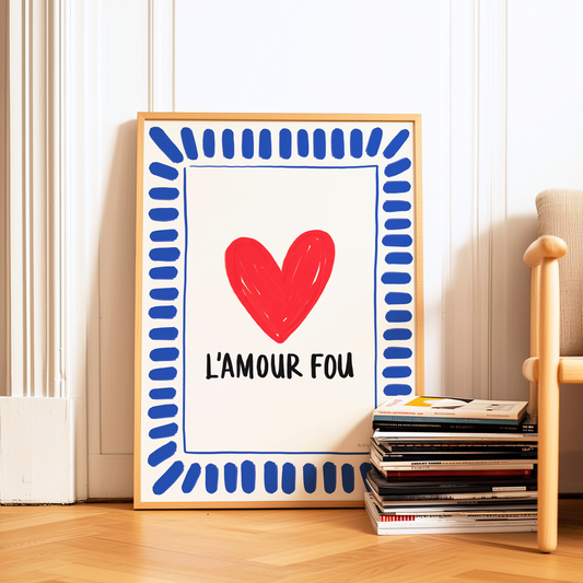 Affiche L'Amour Fou – Décoration murale en forme de cœur, d'inspiration française et aux couleurs vives