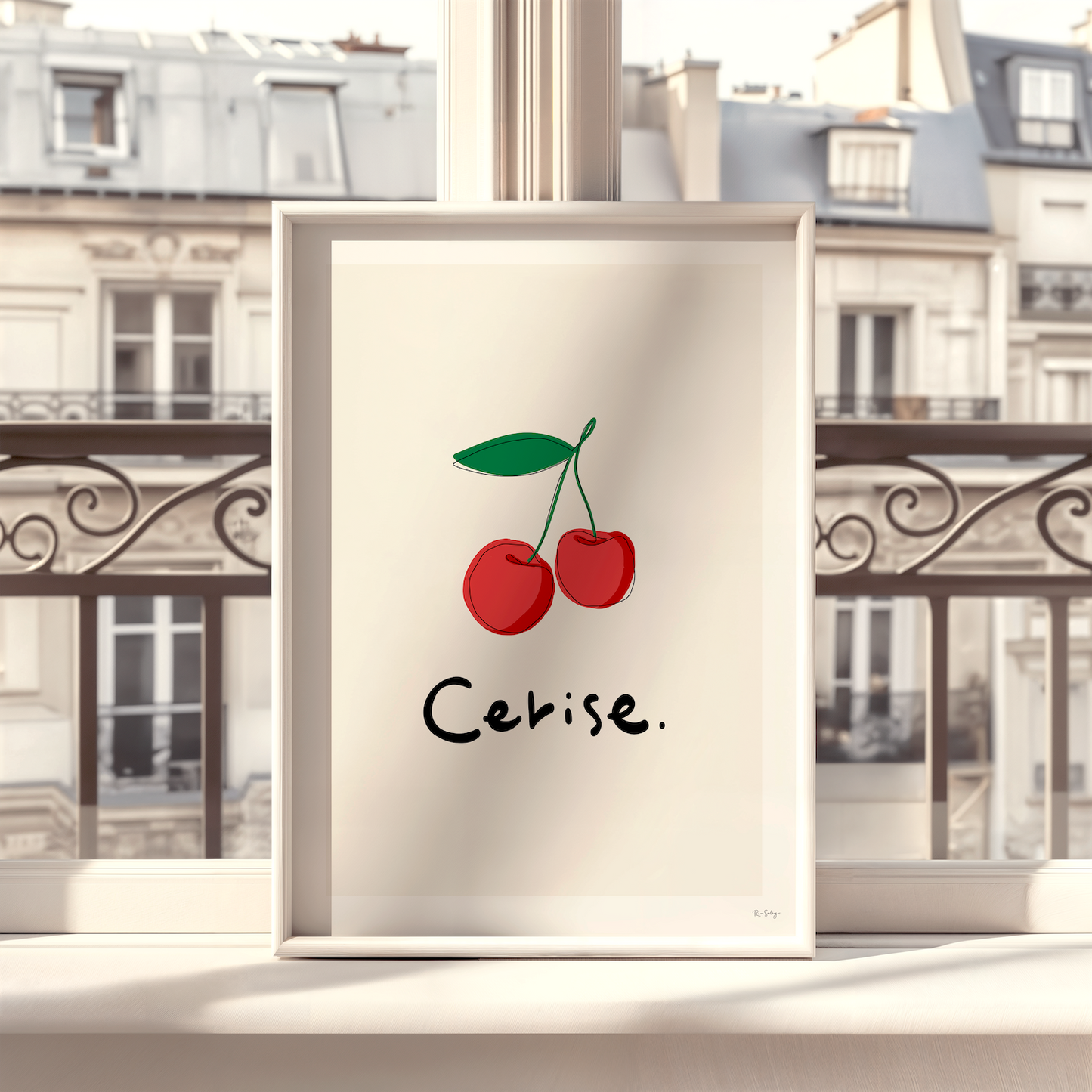 Cerise – Estampe artistique à la cerise (Illustration de fruit française)