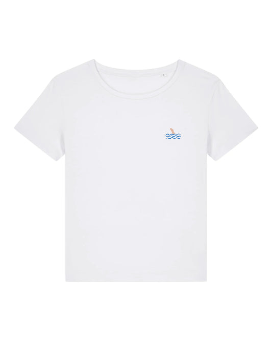 Women’s Organic Cotton T-Shirt – Minimal Ocean Illustration, White Tee
