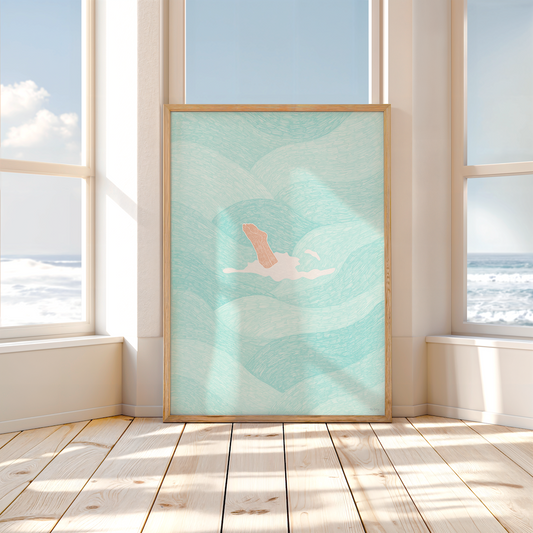 Diving Wall Art – Ocean Swimmer Print, Summer Waves Poster, Diver Wall Decor