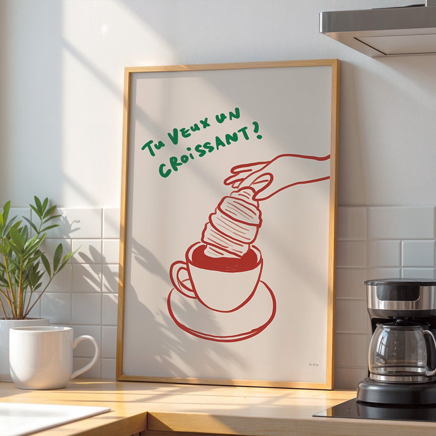 Tu Veux Un Croissant? - Coffee & Croissant Art Print, French Breakfast Wall Art