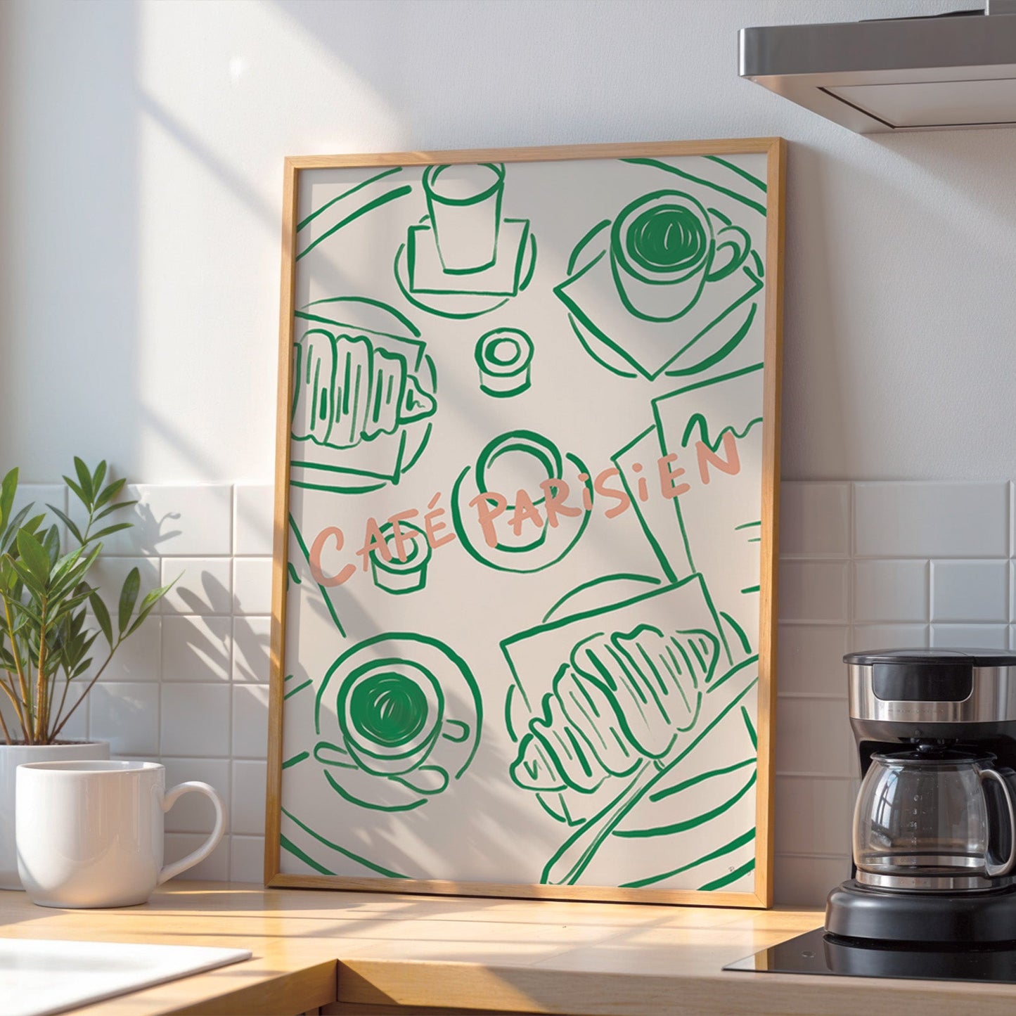 Café Parisien Art Print – French Café Table Wall Art in Oil Paint Style