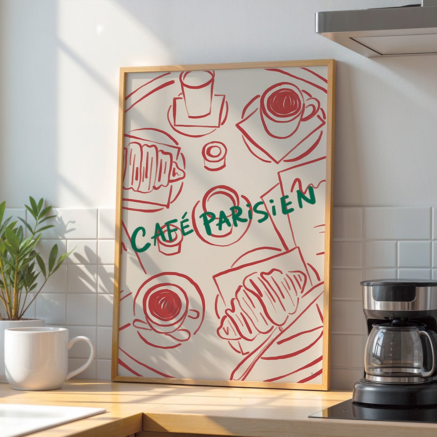 Café Parisien Art Print – French Café Table Wall Art in Oil Paint Style