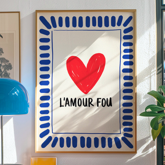 L’Amour Fou Art Print – Bold French-Inspired Heart Wall Art in Colourful Style