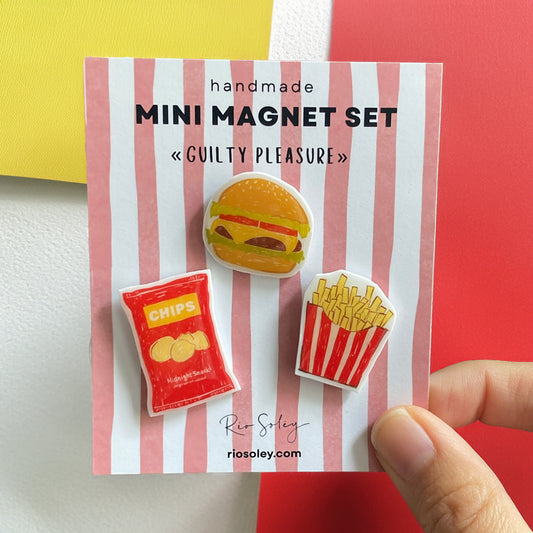 Handmade Mini Magnet Set – Guilty Pleasure (Crisps, Burger & Chips)