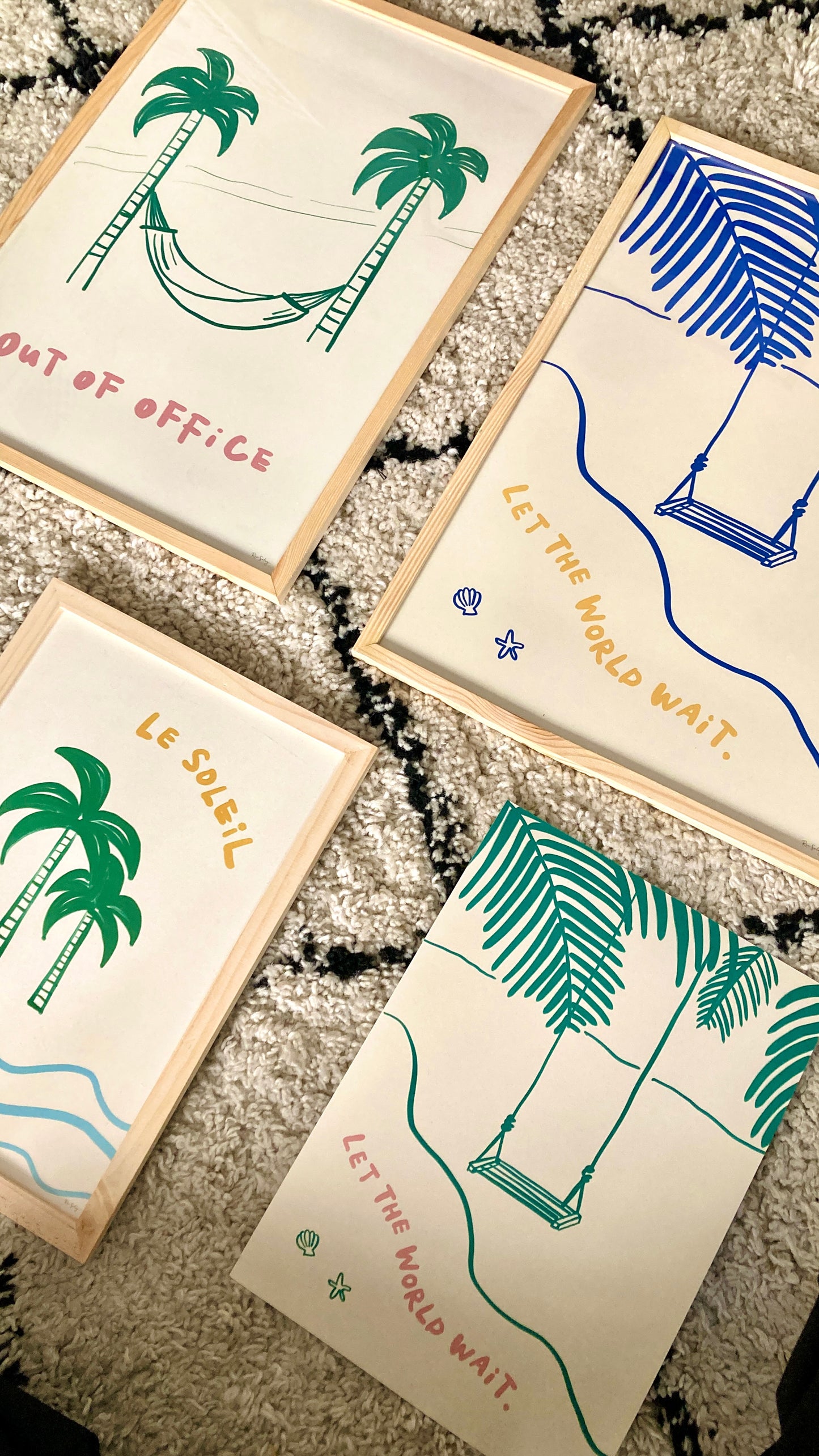 Let the World Wait – Coastal Print with Palm Trees and Swing