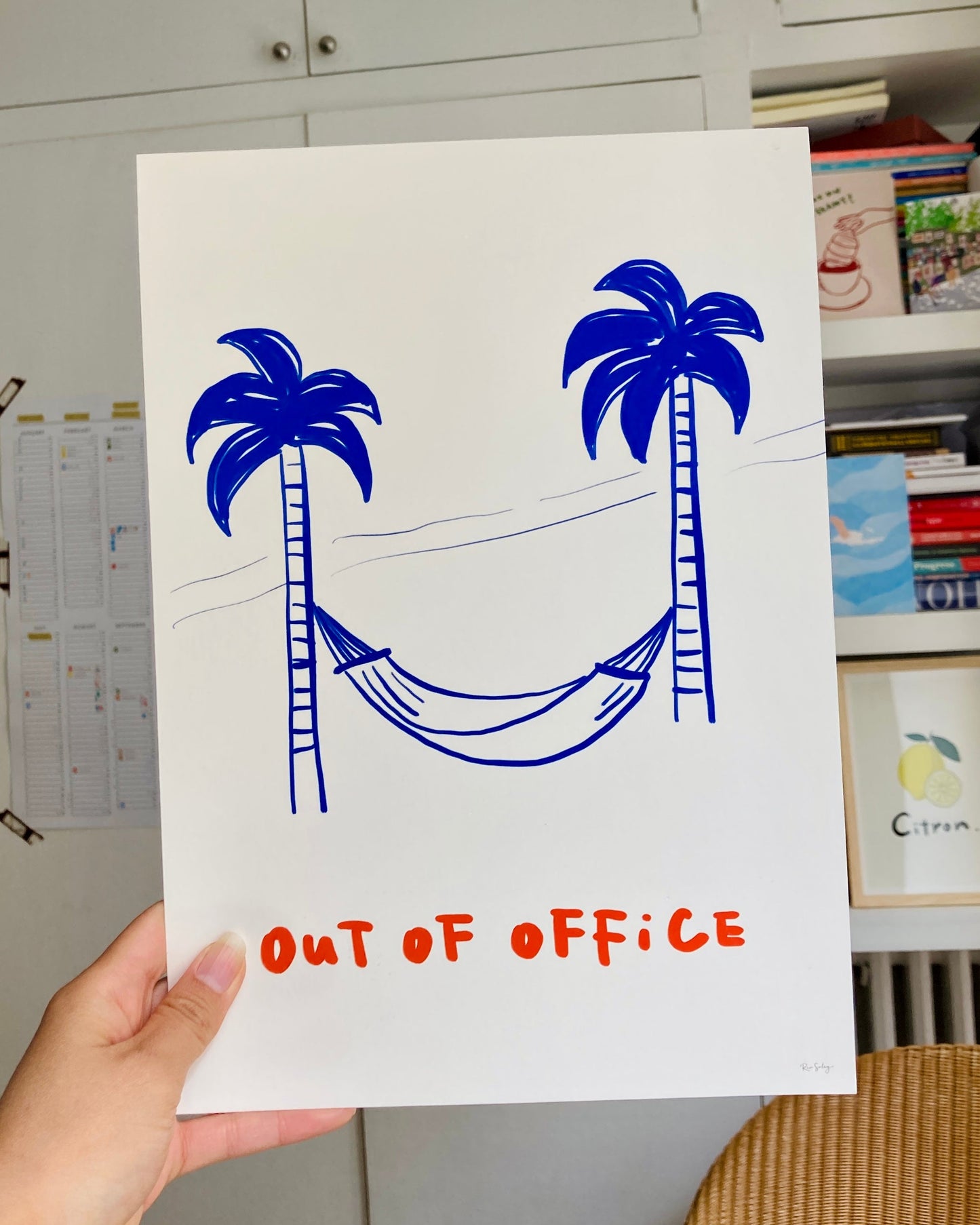 Out of Office – Minimalist Beach Wall Art Print with Palm Trees and Hammock