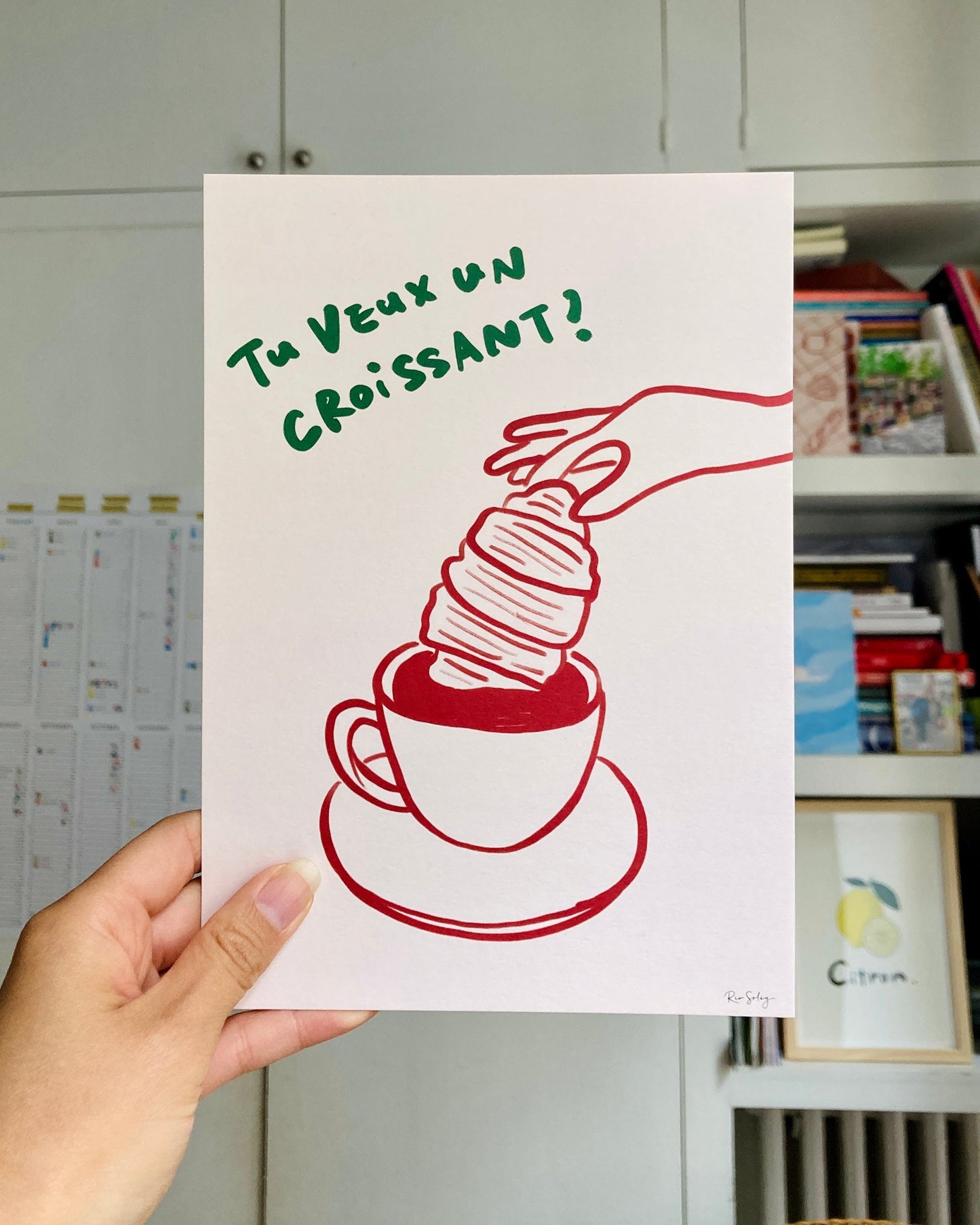 Tu Veux Un Croissant? - Coffee & Croissant Art Print, French Breakfast Wall Art