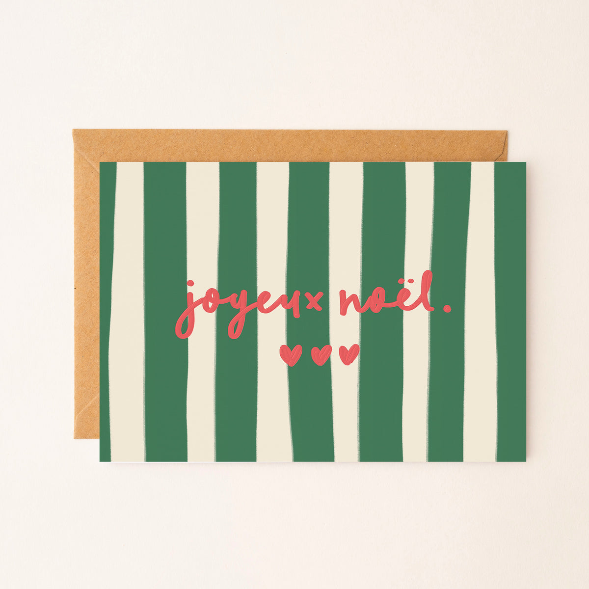 Carte de vœux de Noël - Joyeux Noël Rayures (Vert)