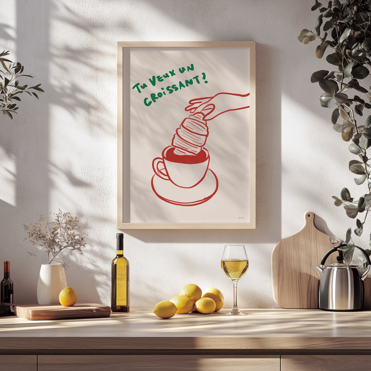 Tu Veux Un Croissant? - Coffee & Croissant Art Print, French Breakfast Wall Art