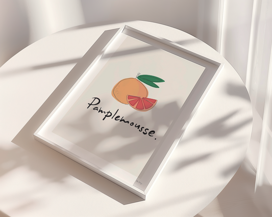 Pamplemousse – Estampe artistique de pamplemousse (Illustration de fruit française)