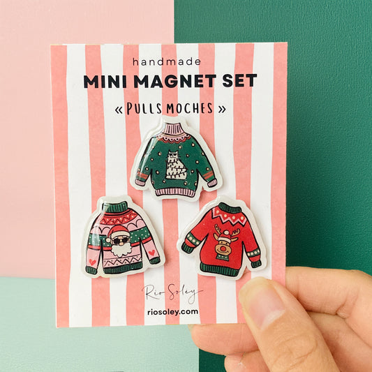 Handmade Mini Magnet Set – Ugly Sweaters (Pulls Moches)