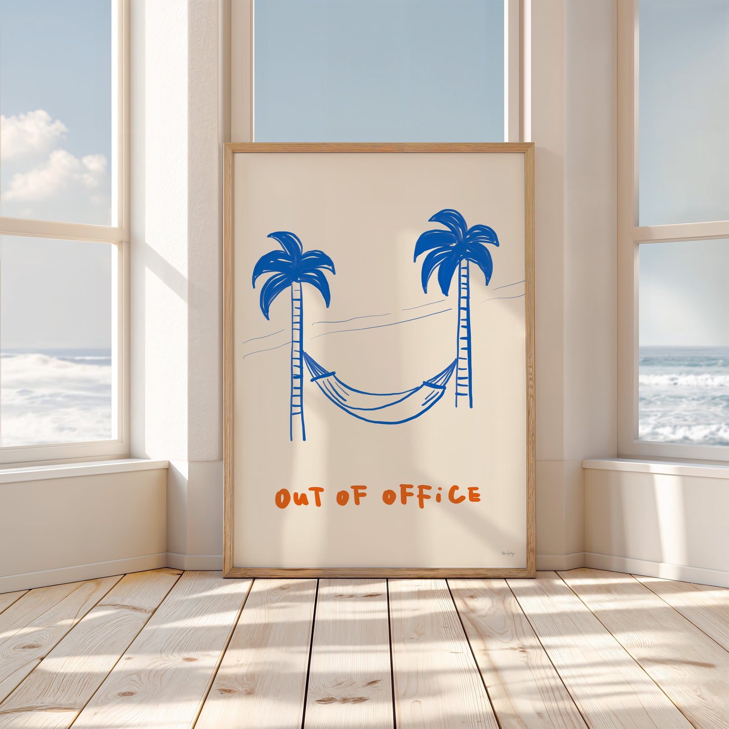 Out of Office – Minimalist Beach Wall Art Print with Palm Trees and Hammock