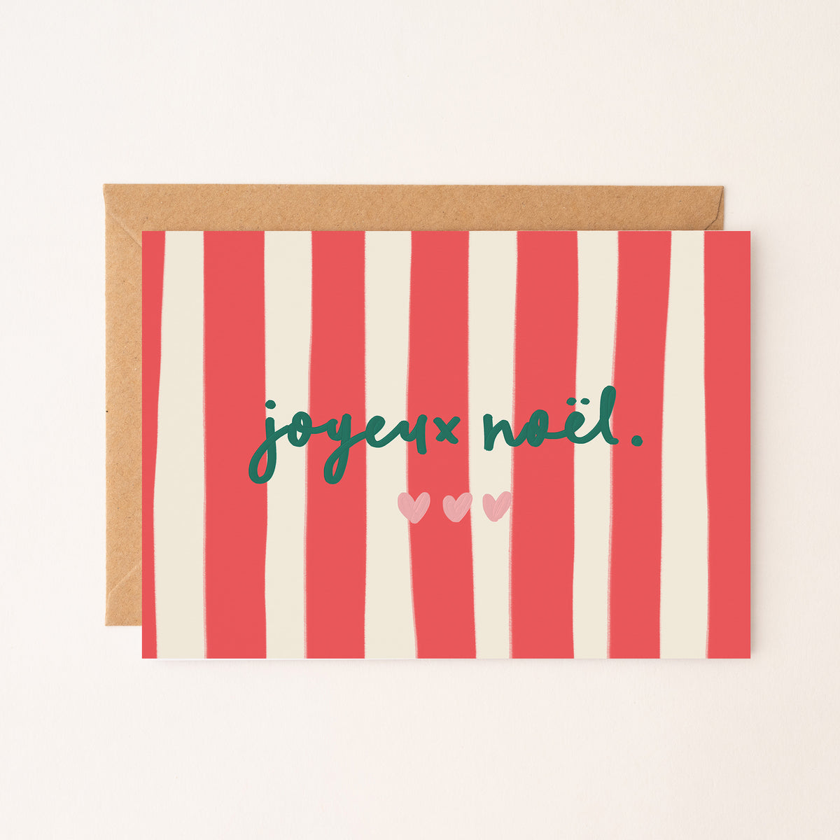 Carte de vœux de Noël - Joyeux Noël Rayures (Rouge)