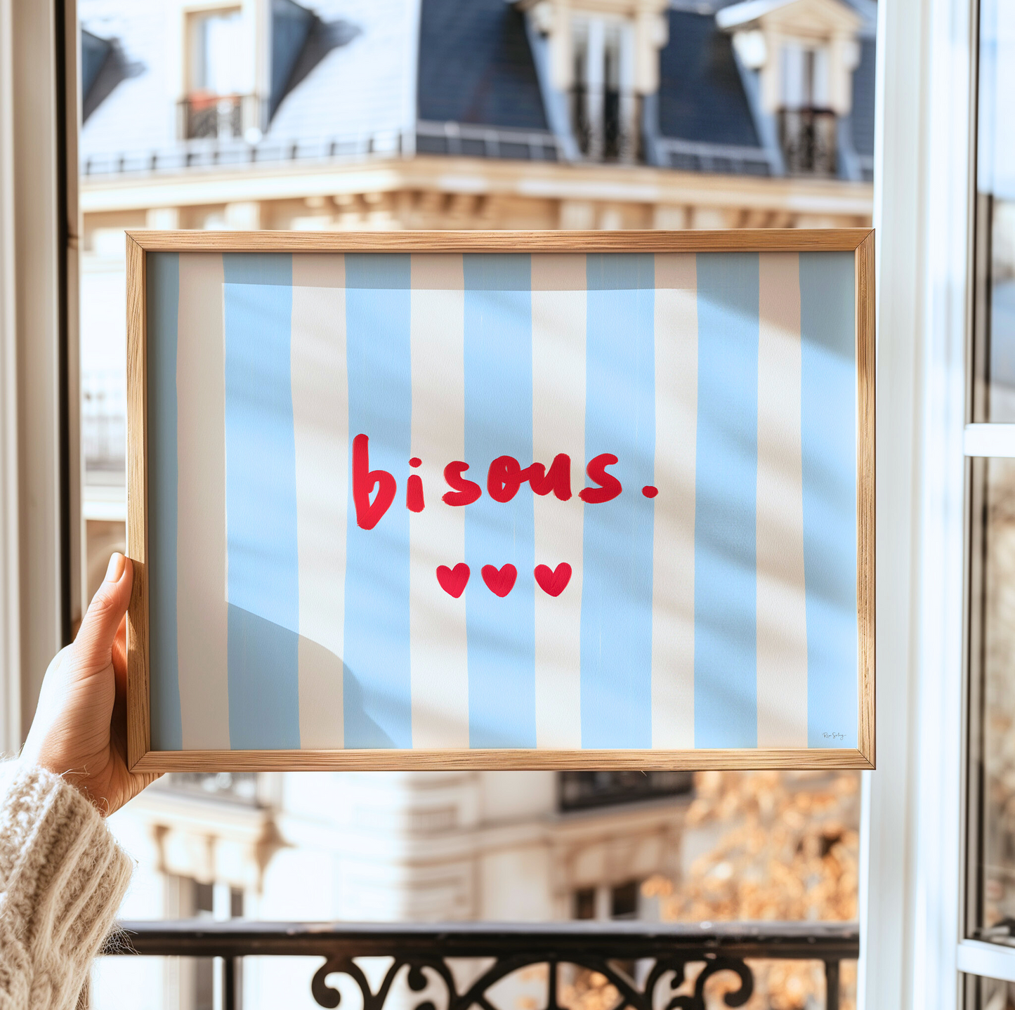 Bisous Art Print – French-Inspired Colourful Wall Art with Hearts