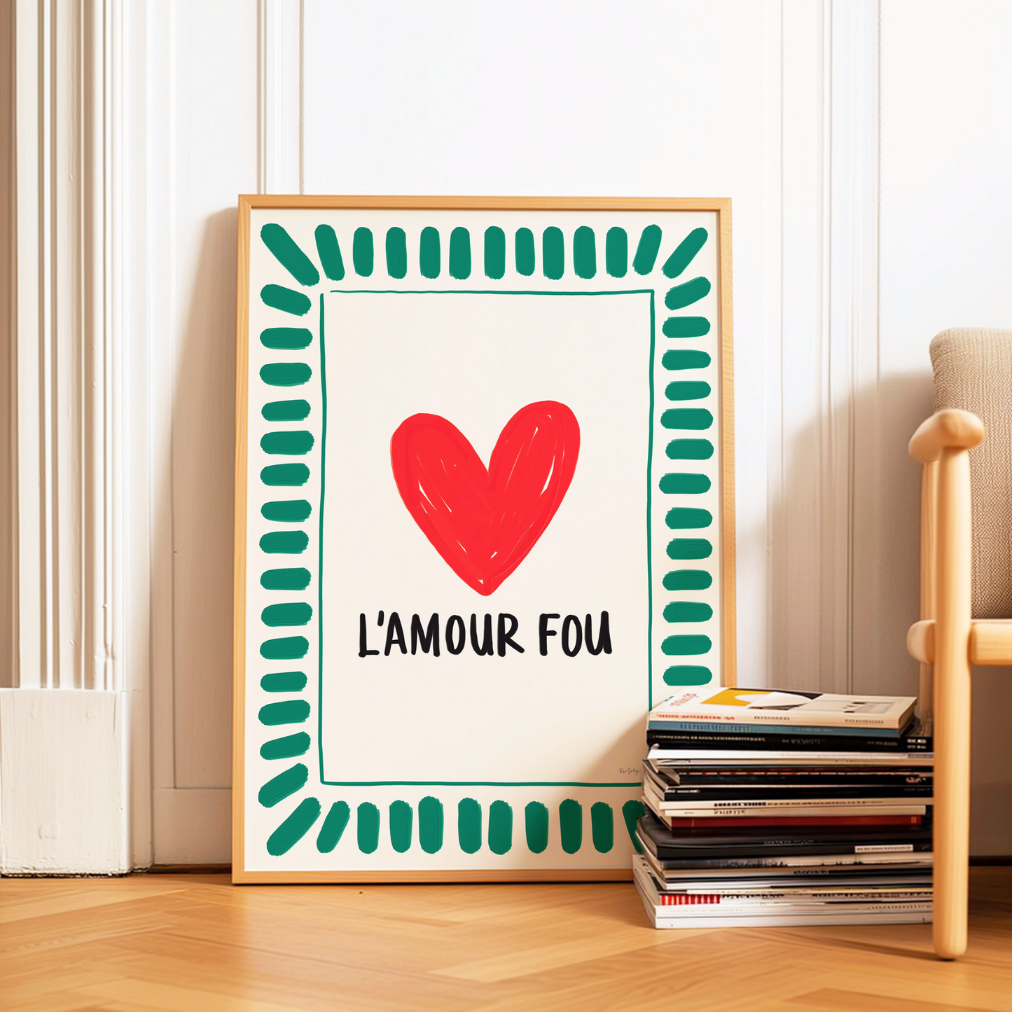Affiche L'Amour Fou – Décoration murale en forme de cœur, d'inspiration française et aux couleurs vives