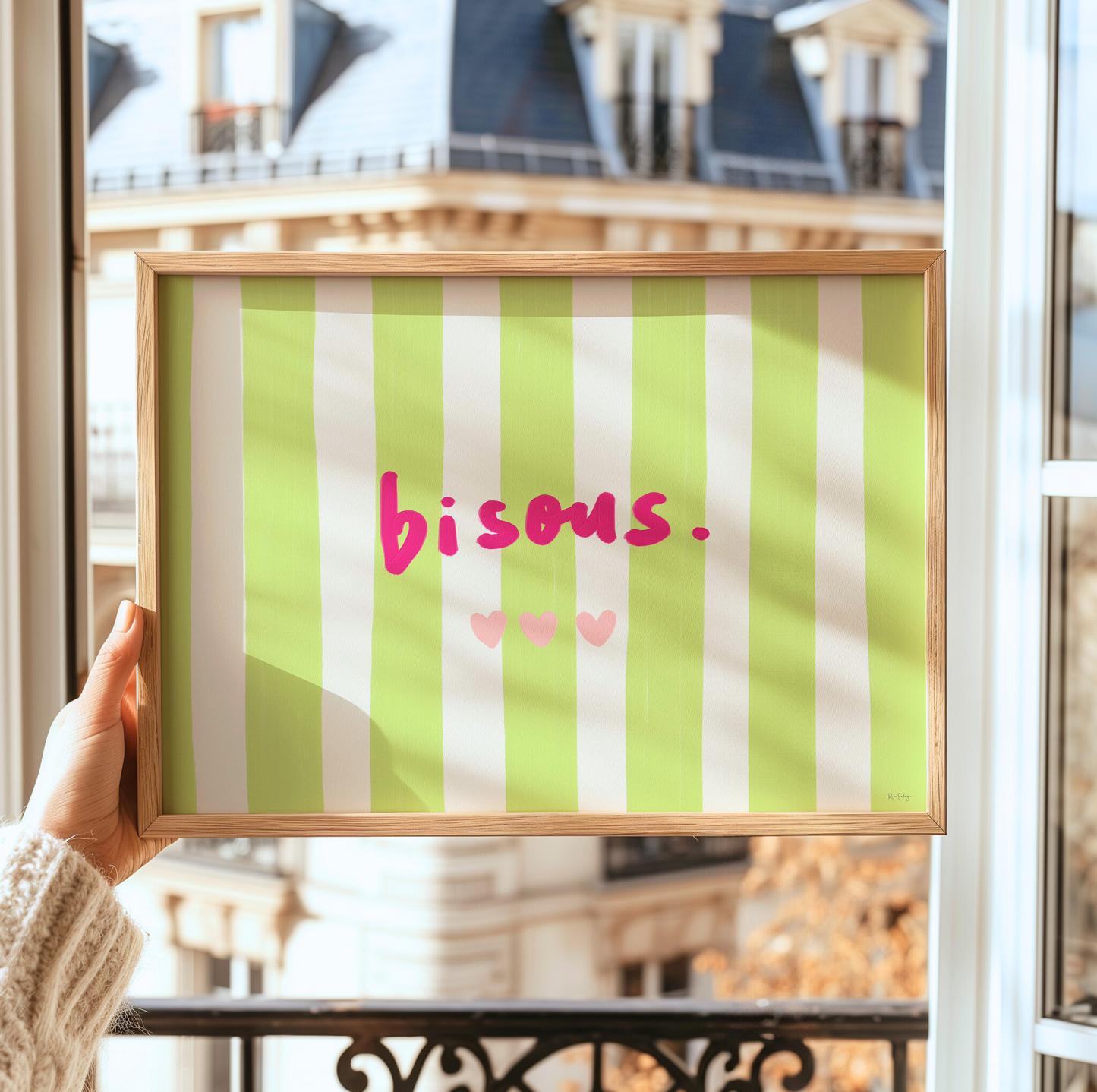 Bisous Art Print – French-Inspired Colourful Wall Art with Hearts