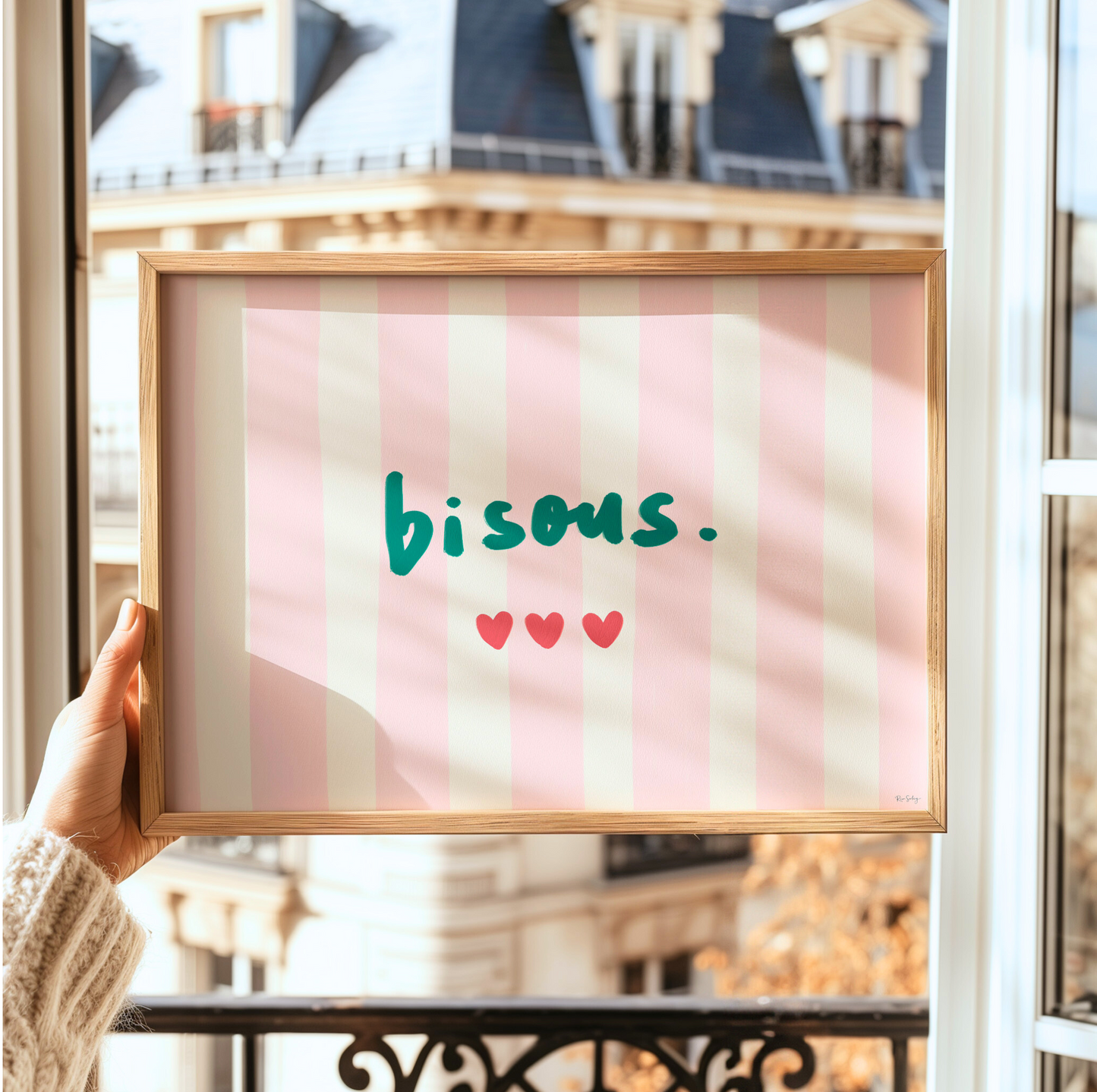 Bisous Art Print – French-Inspired Colourful Wall Art with Hearts