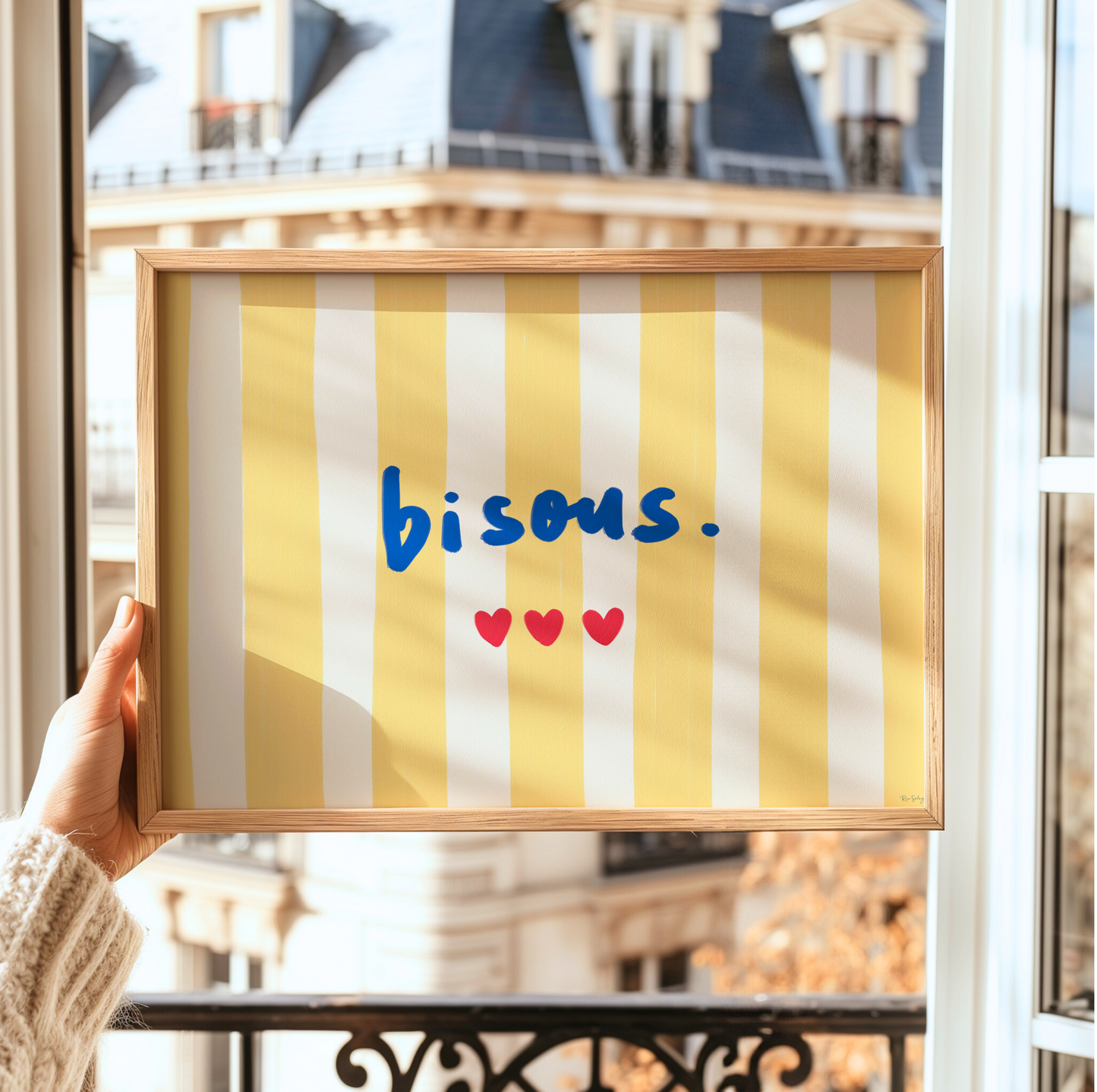 Bisous Art Print – French-Inspired Colourful Wall Art with Hearts