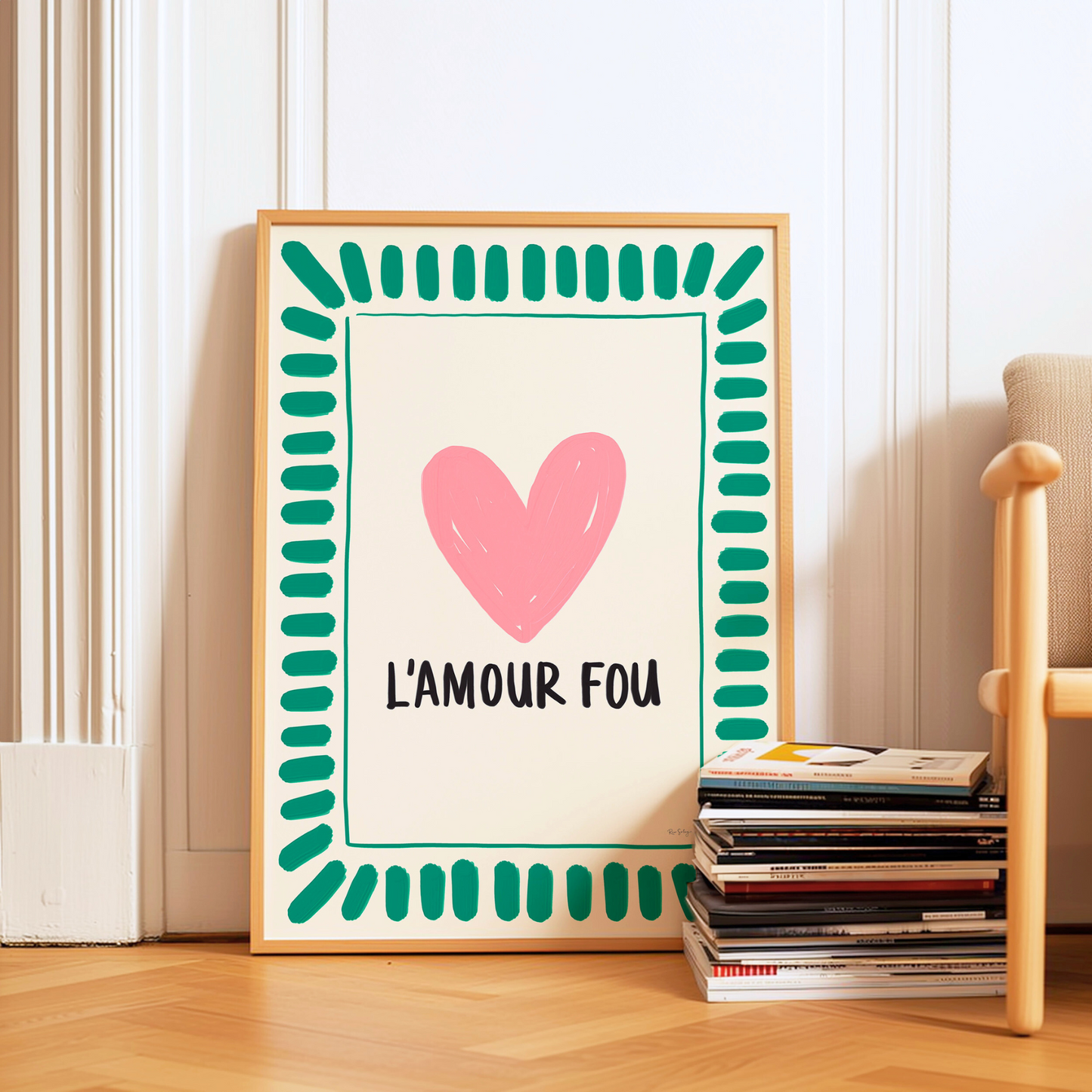Affiche L'Amour Fou – Décoration murale en forme de cœur, d'inspiration française et aux couleurs vives