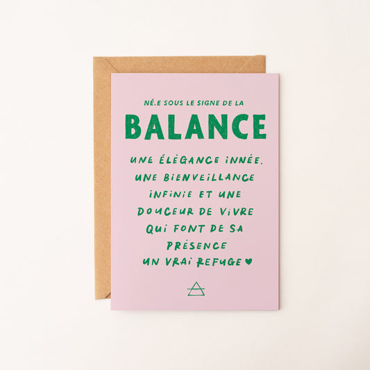 Balance (23 septembre - 22 octobre) - Carte signe astrologique du zodiaque