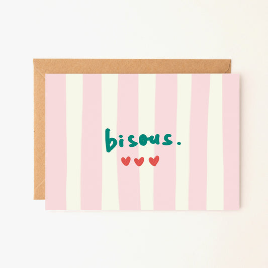 Carte de voeux "Bisous" - carte postale (rose/vert)
