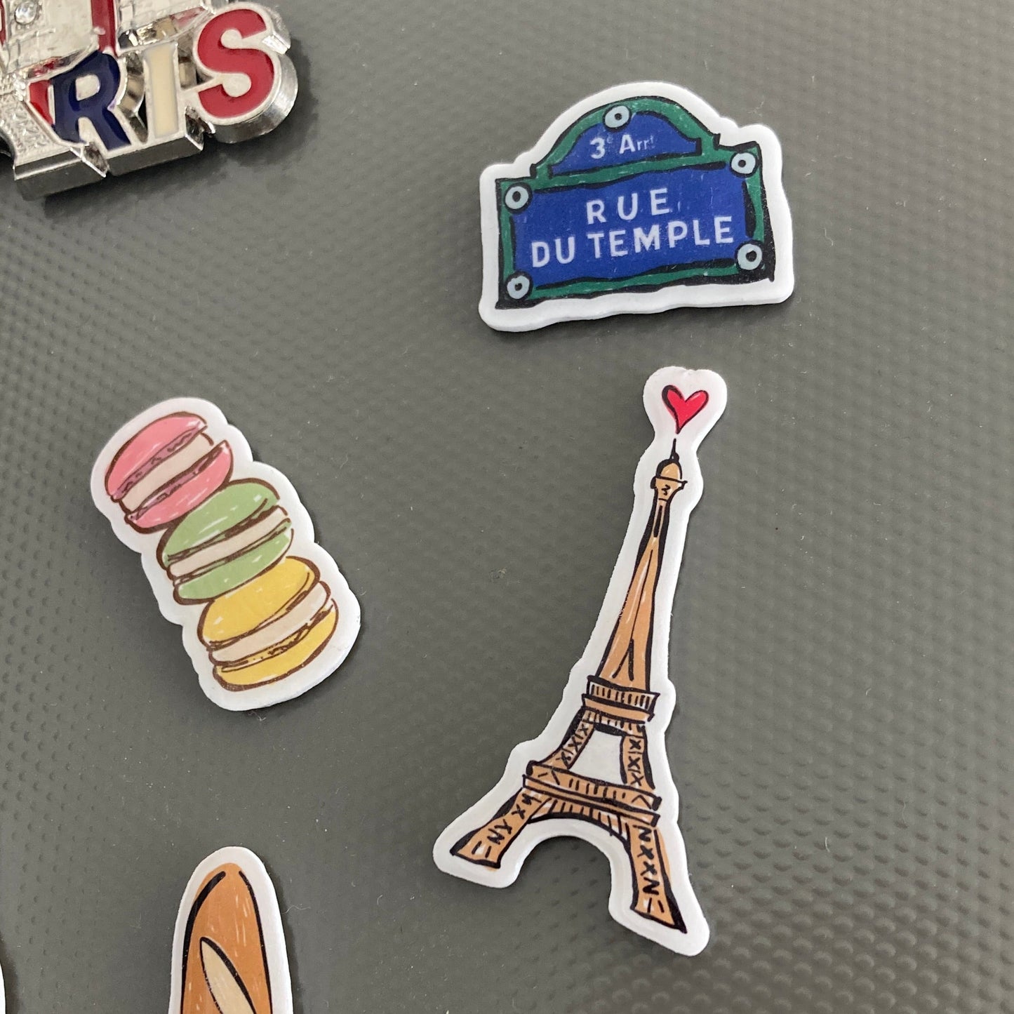 Handmade Mini Magnet Set – Souvenirs de Paris (Eiffel Tower, Paris Street Sign & Macarons)