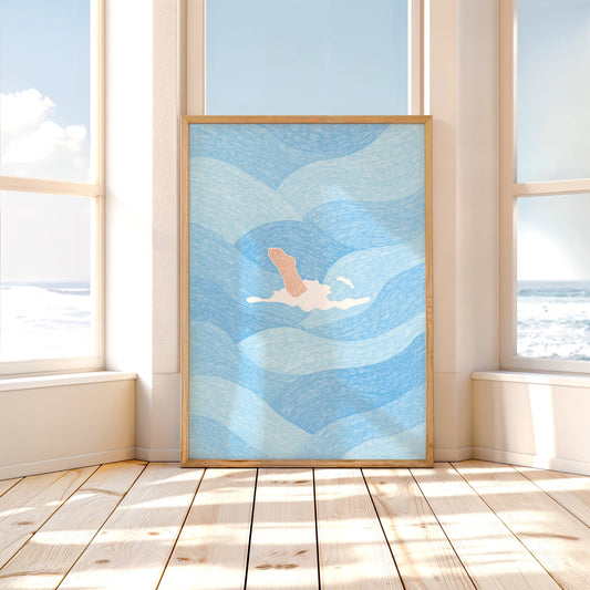 Diving into the Ocean Art Print (Blue)