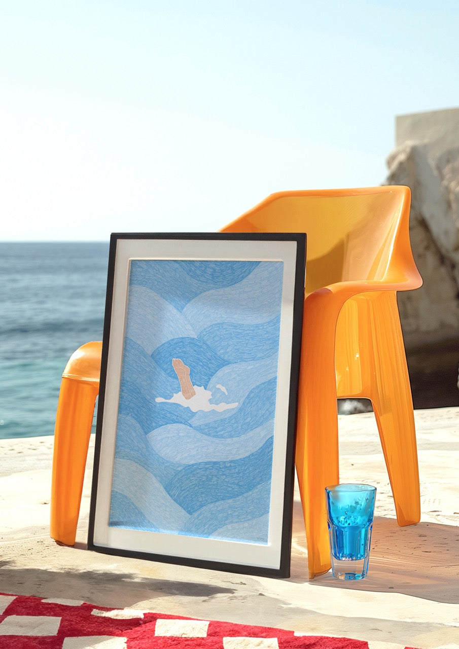 Diving into the Ocean Art Print (Blue)