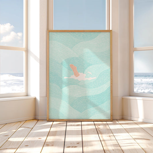 Diving into the Ocean Art Print (Light Turquoise)