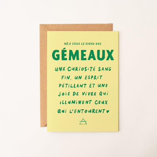 Gémeaux (21 mai - 20 juin) - Carte signe astrologique du zodiaque
