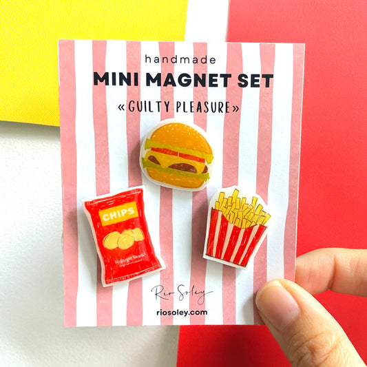 Handmade Mini Magnet Set – Guilty Pleasure (Crisps, Burger & Chips)