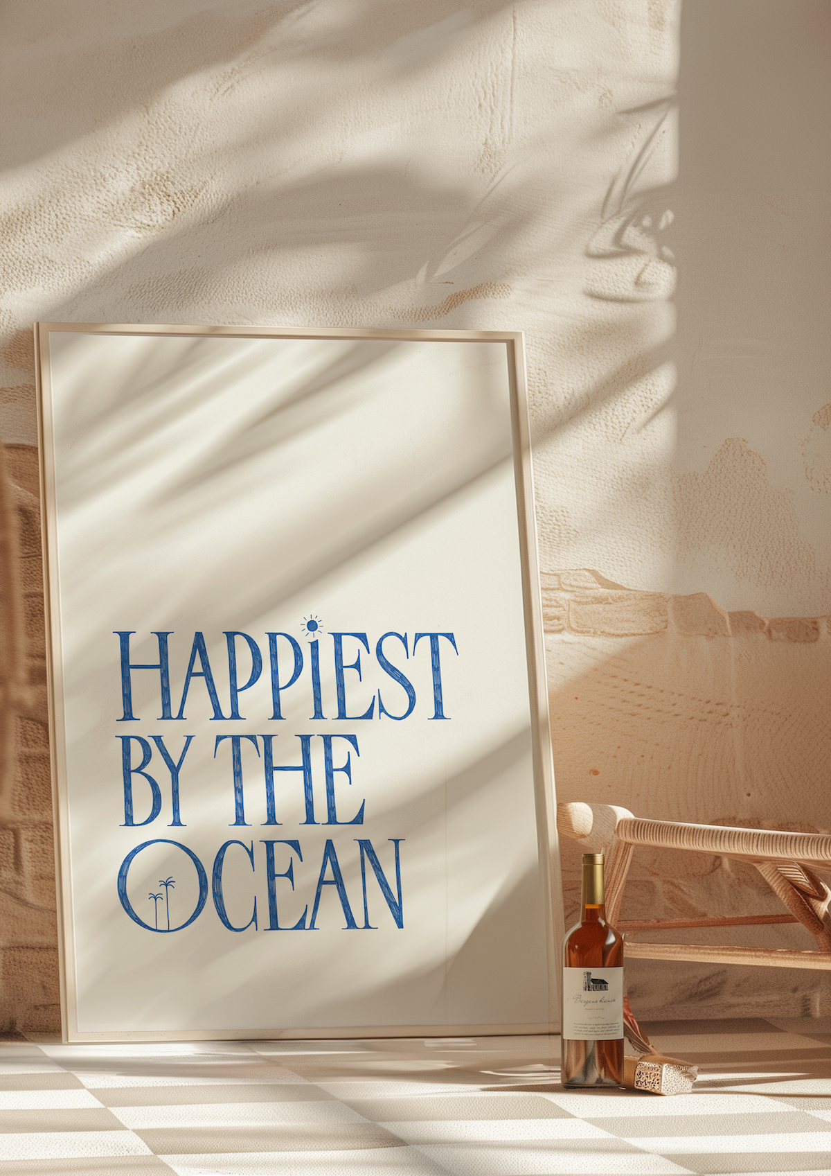 Happiest By The Ocean Art Print (Deep Blue)