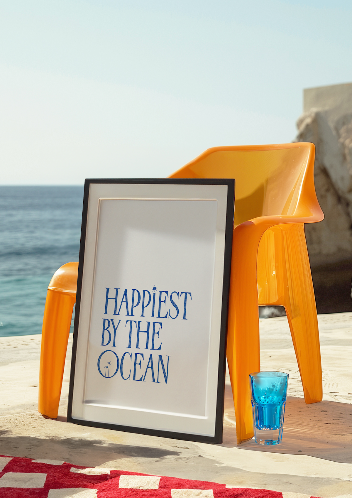 Happiest By The Ocean Art Print (Deep Blue)