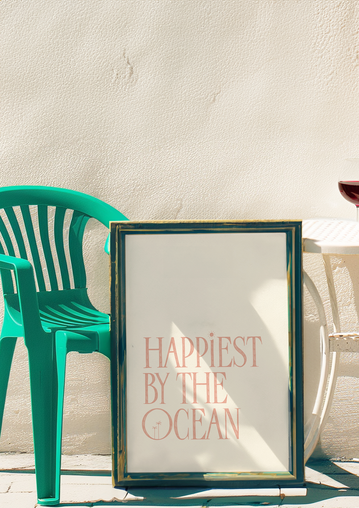 Happiest By The Ocean Art Print (Peach)