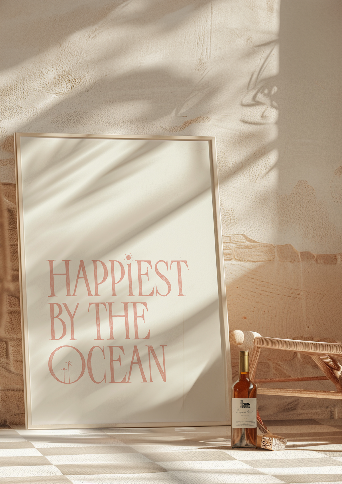 Happiest By The Ocean Art Print (Peach)