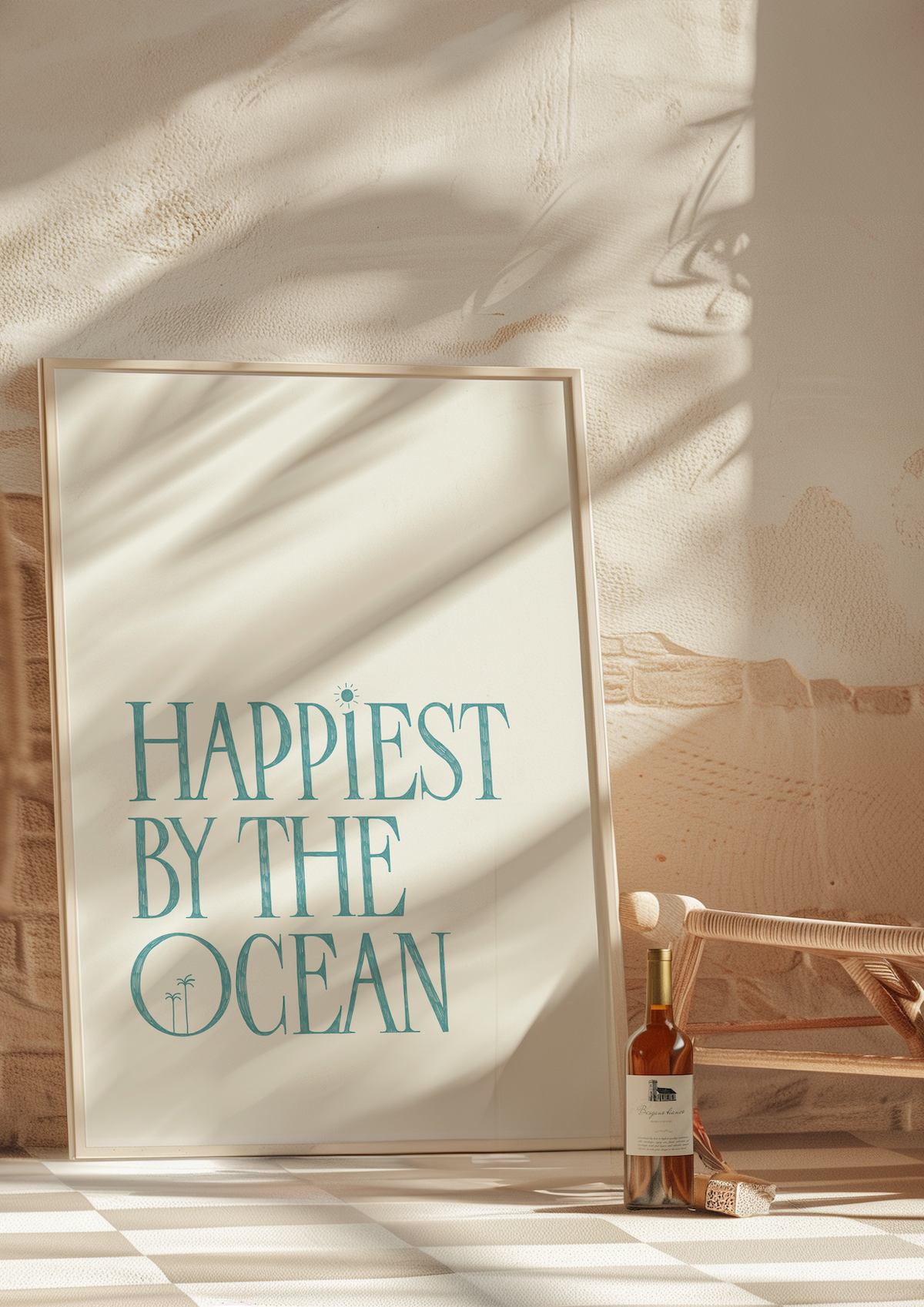 Happiest By The Ocean Art Print (Turquoise)