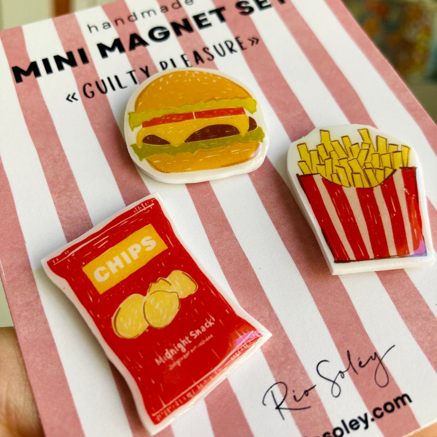 Handmade Mini Magnet Set – Guilty Pleasure (Crisps, Burger & Chips)