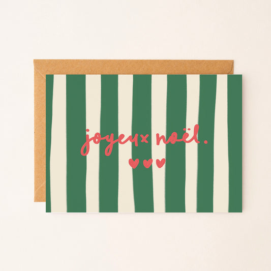 Carte de vœux de Noël - Joyeux Noël Rayures (Vert)