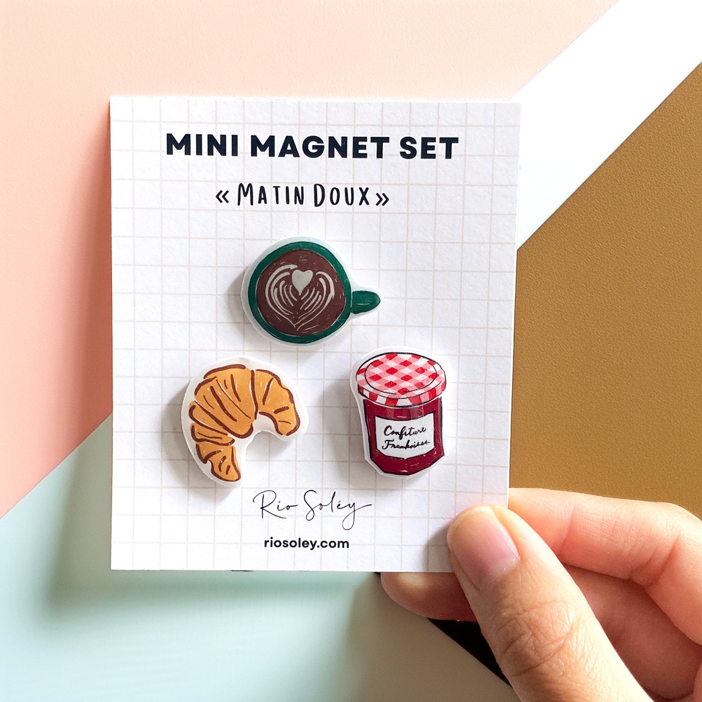 Handmade Mini Magnet Set - Matin Doux (Croissant, Coffee & Strawberry Jam)