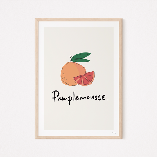 Pamplemousse – Estampe artistique de pamplemousse (Illustration de fruit française)