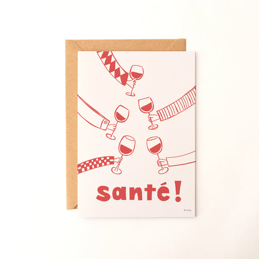 Carte de vœux “Santé !” – Illustration vin & célébration