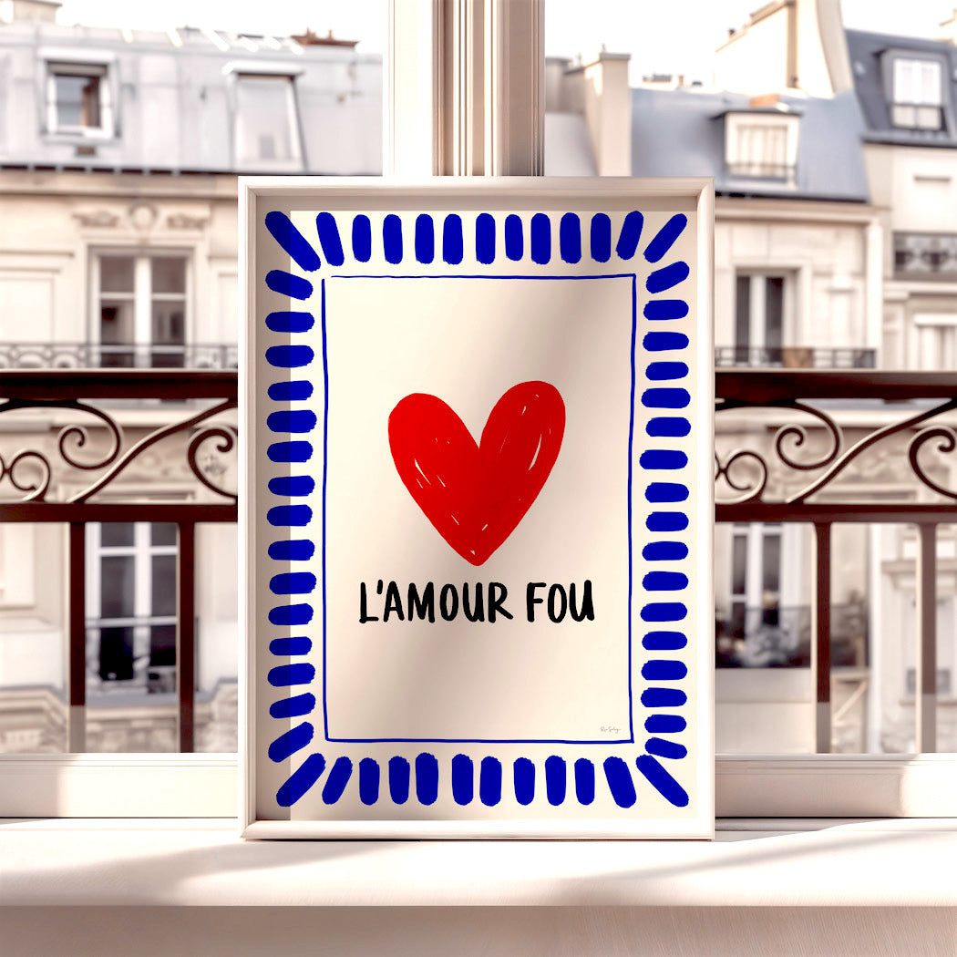 Affiche L'Amour Fou – Décoration murale en forme de cœur, d'inspiration française et aux couleurs vives