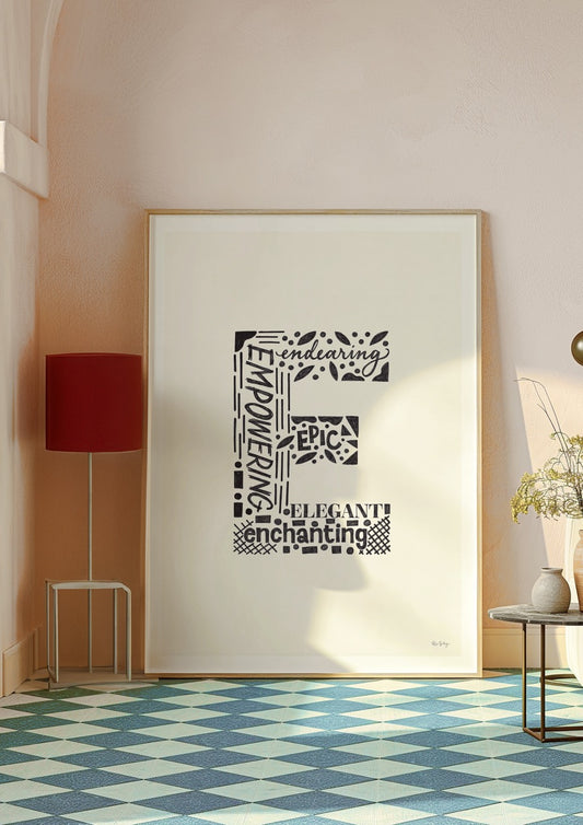 Letter E Initial Art Print – Typography Poster