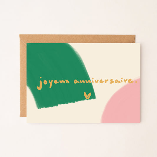 Carte Joyeux Anniversaire – Carte d’anniversaire colorée (vert & rose)