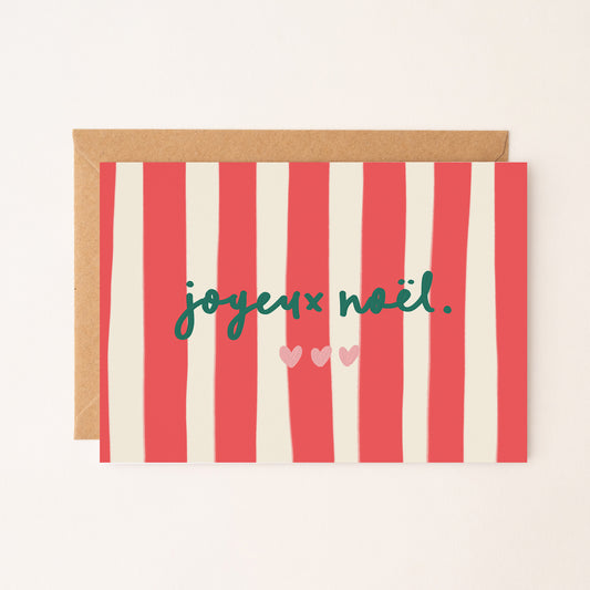 Carte de vœux de Noël - Joyeux Noël Rayures (Rouge)
