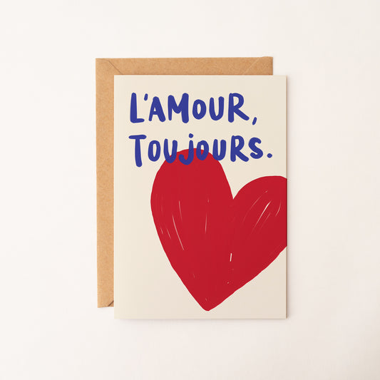 Carte “L’Amour, Toujours.” – Carte d’amour illustrée (rouge)