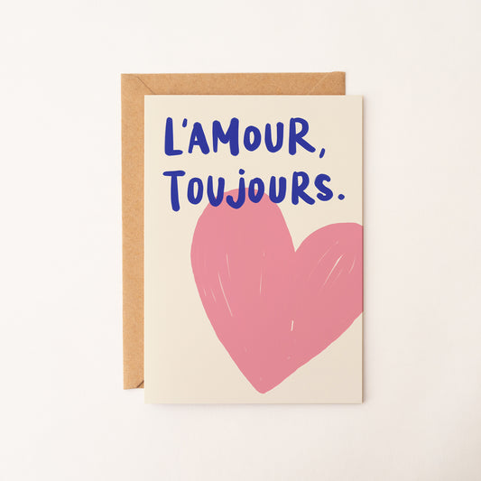 Carte “L’Amour, Toujours.” – Carte d’amour illustrée (rose)